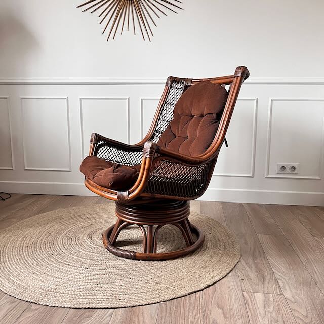 Fauteuil pivotant en rotin vintage 2