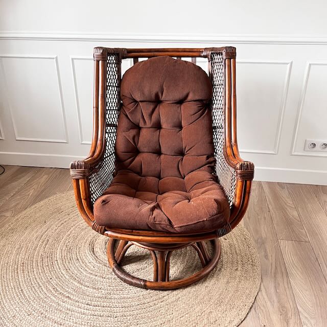 Fauteuil pivotant en rotin vintage 3