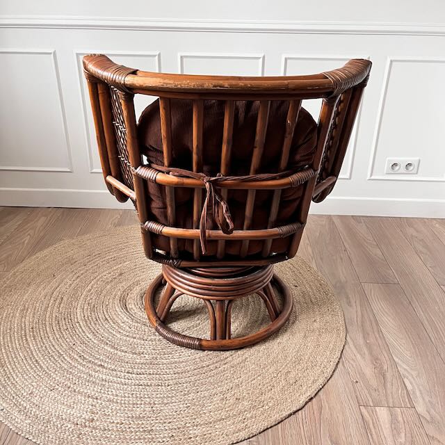 Fauteuil pivotant en rotin vintage 5