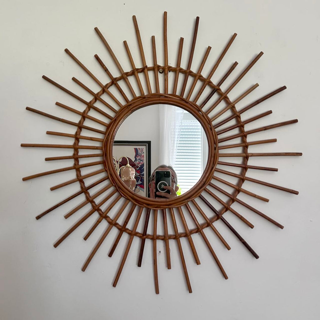 Miroir soleil en rotin
