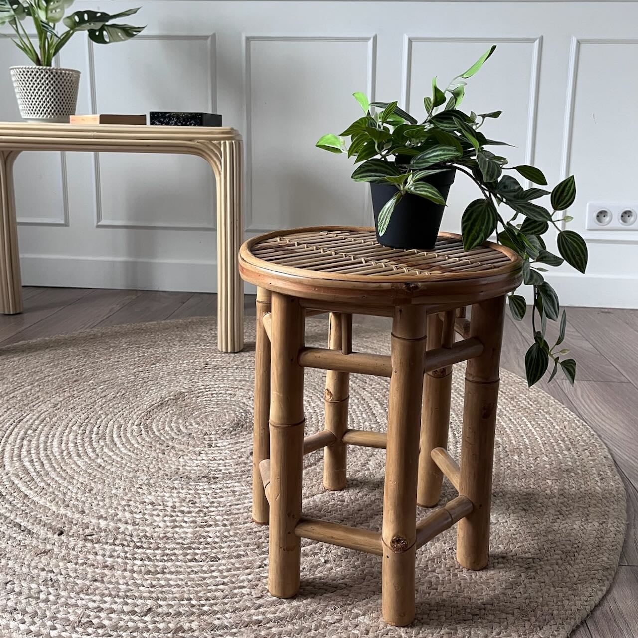 Tabouret ou porte-plantes en bambou
