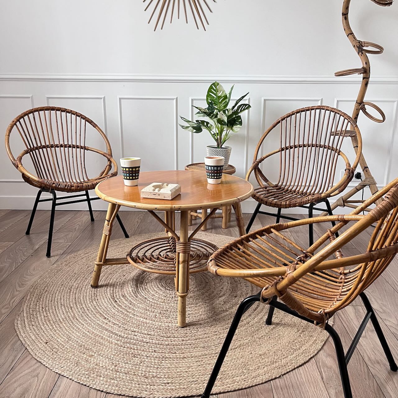 Fauteuil rotin et métal 2