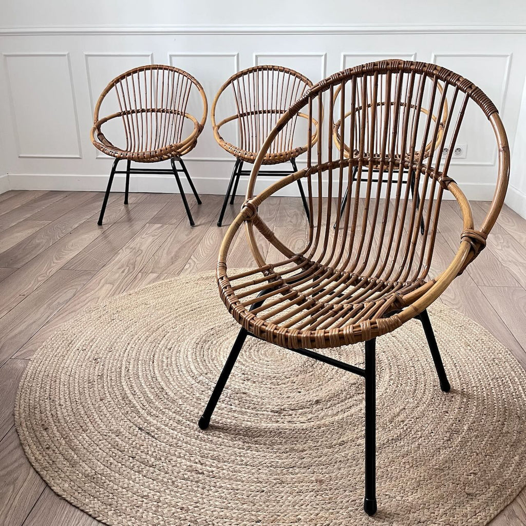 Fauteuil rotin et métal
