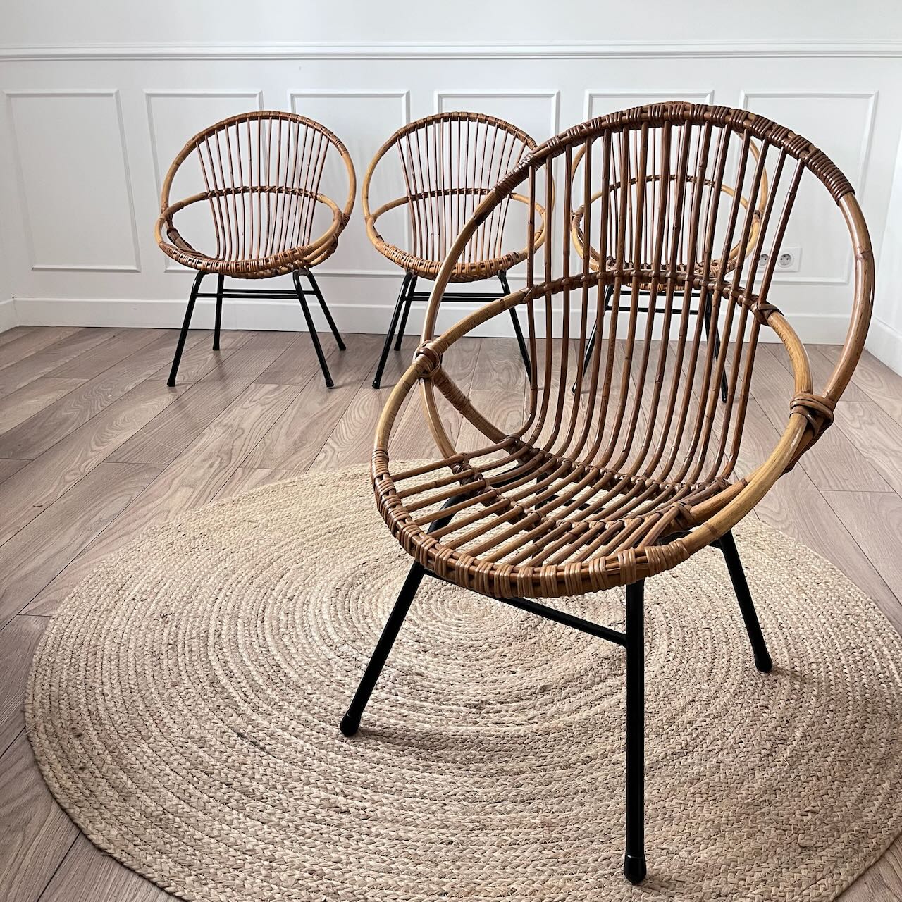 Fauteuil rotin et métal