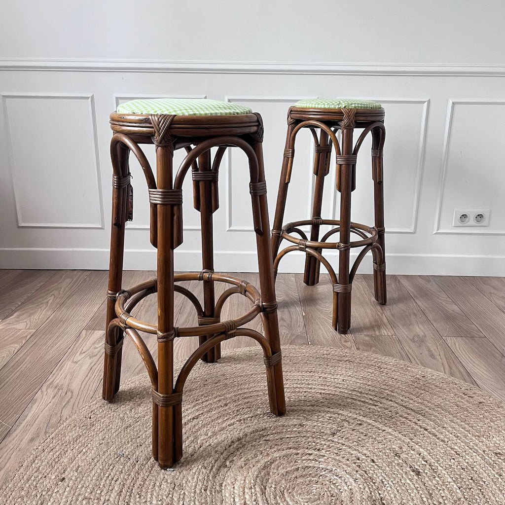 Tabourets de bar rotin Vichy