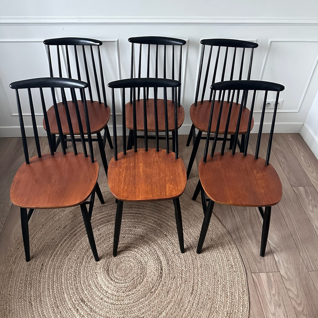 Lot de 6 chaises à barreaux bois et noires
