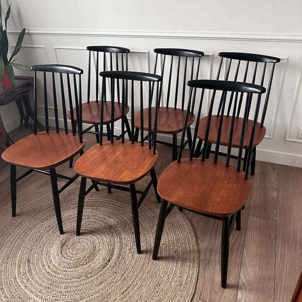 Lot de 6 chaises à barreaux bois et noires