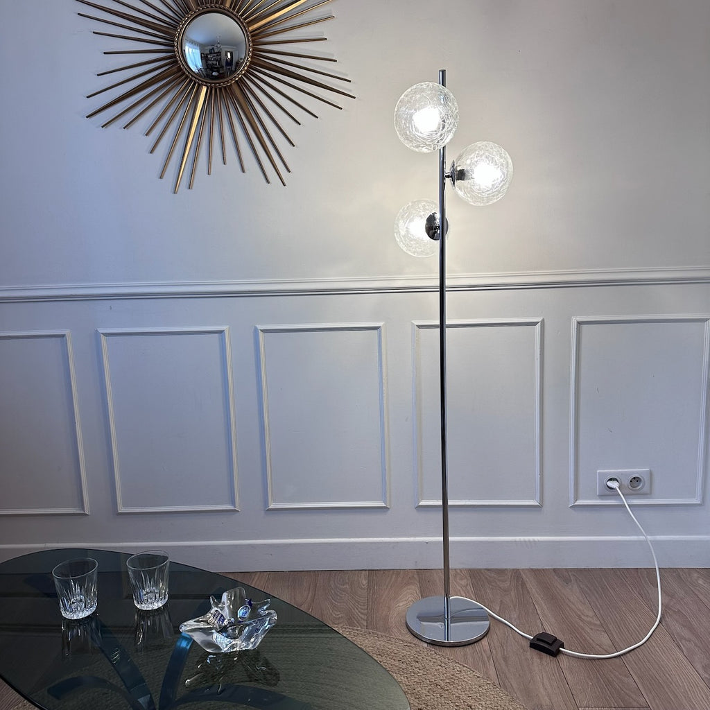 Lampadaire chrome et verre
