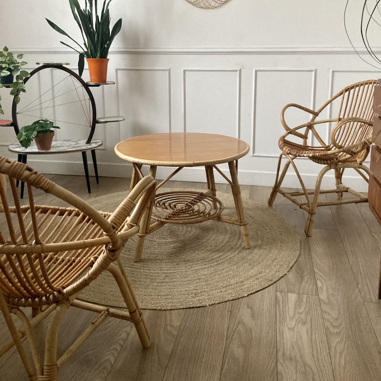 Fauteuil "coquille" en rotin