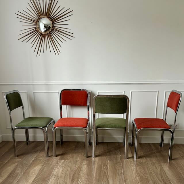 Chaises Chrome et velours Vintage