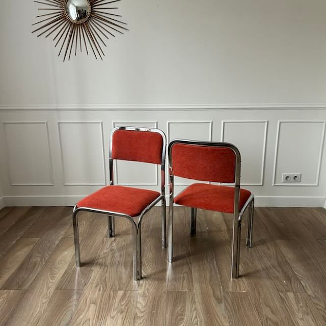 Série de 4 chaises chrome et velours côtelé vintage 3