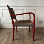 Fauteuil vintage en bois rouge et corde