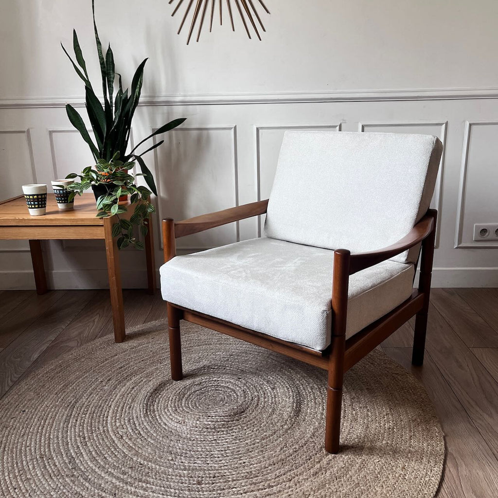 Fauteuil scandinave tissu blanc