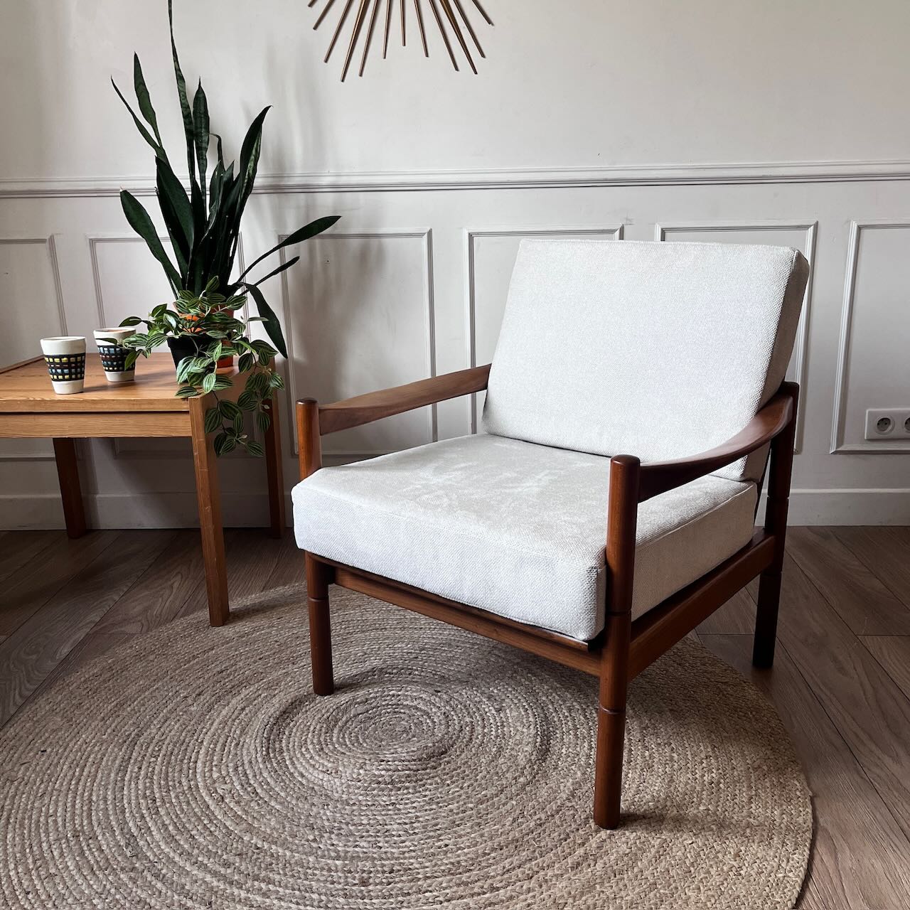 Fauteuil scandinave tissu blanc