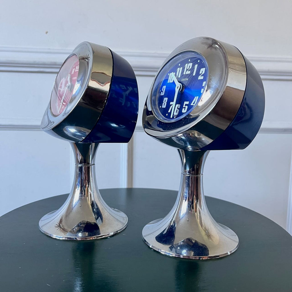 Réveil vintage Europa chrome et bleu