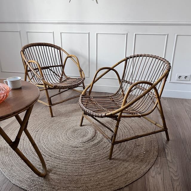 Paire de fauteuils en rotin