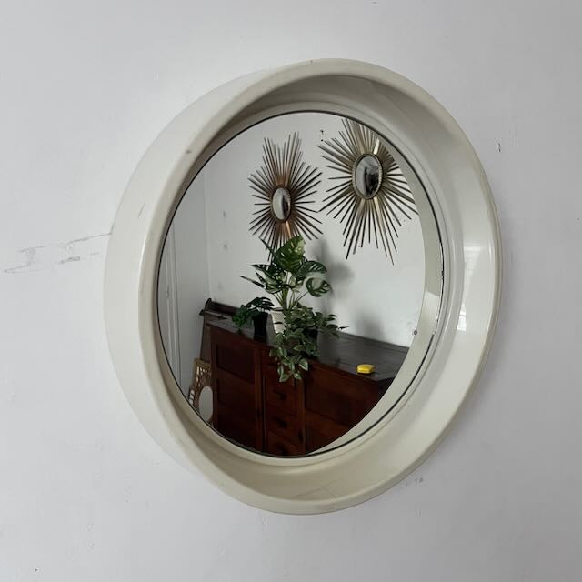 Miroir rond en plastique blanc 70's