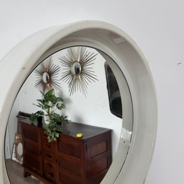 Miroir rond en plastique blanc 70's