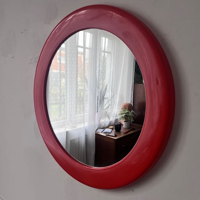Miroir vintage Syla en plastique rouge orangé  2
