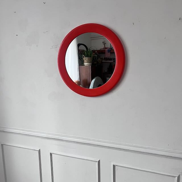 Miroir vintage Syla en plastique rouge orangé 3