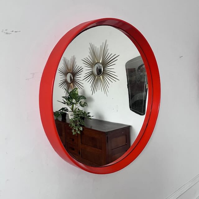 Miroir vintage rond en plastique orange 2