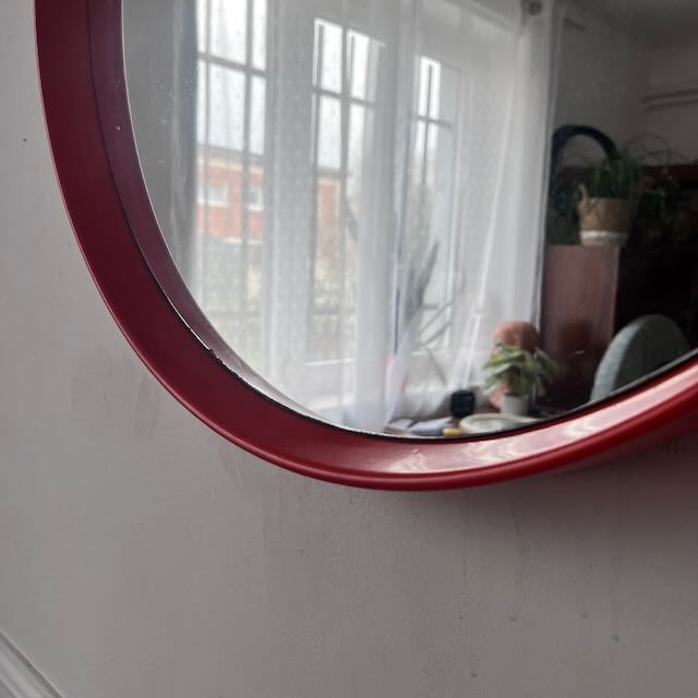 Miroir vintage rond en plastique orange 3