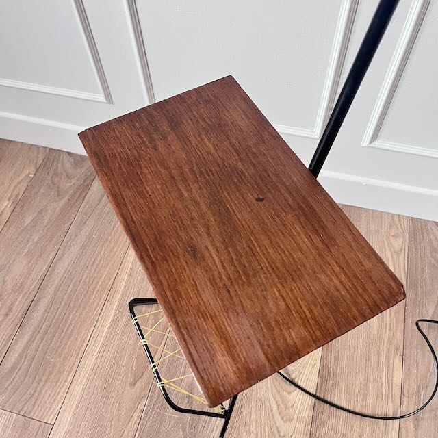 Lampadaire métal bois osier 3