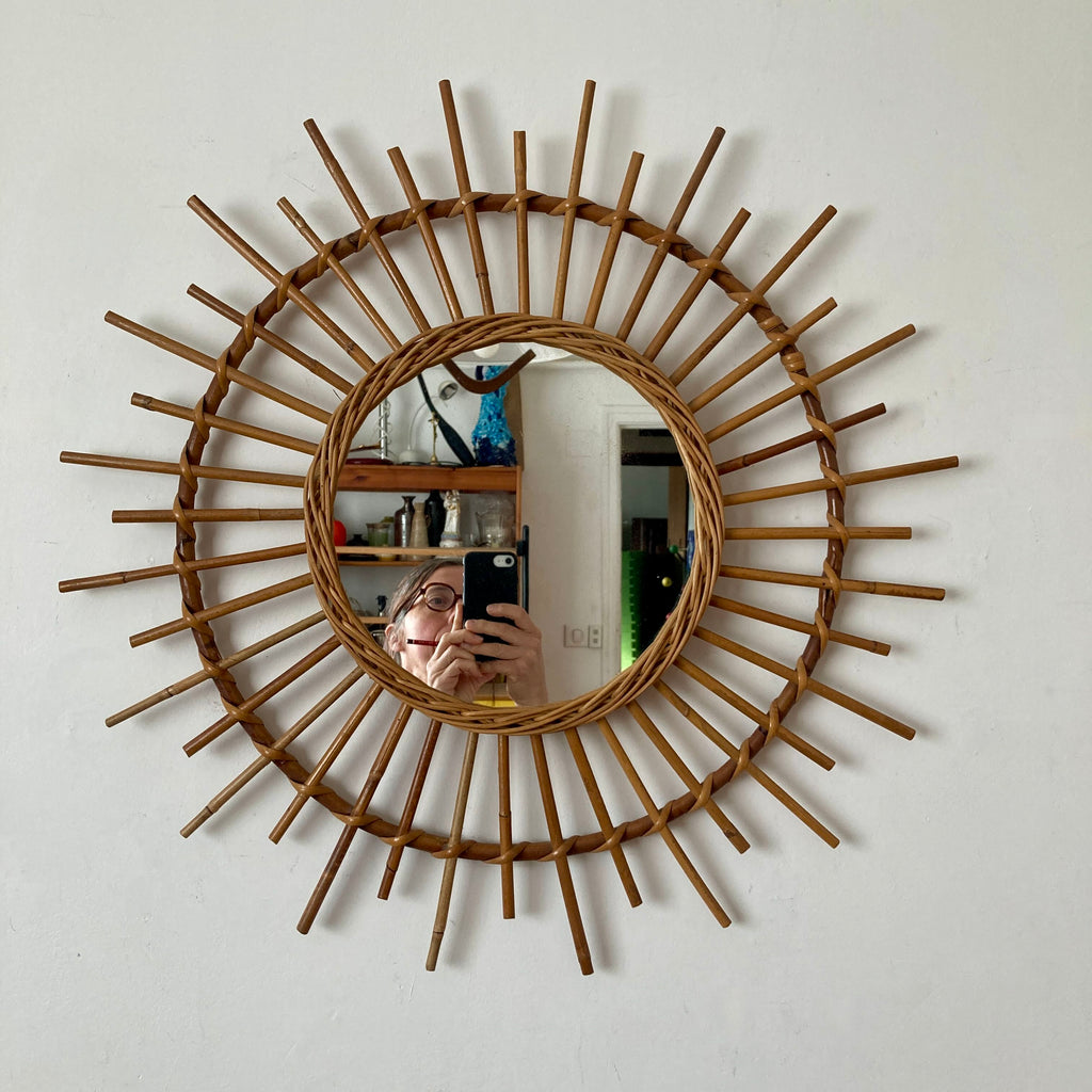 Miroir soleil en rotin