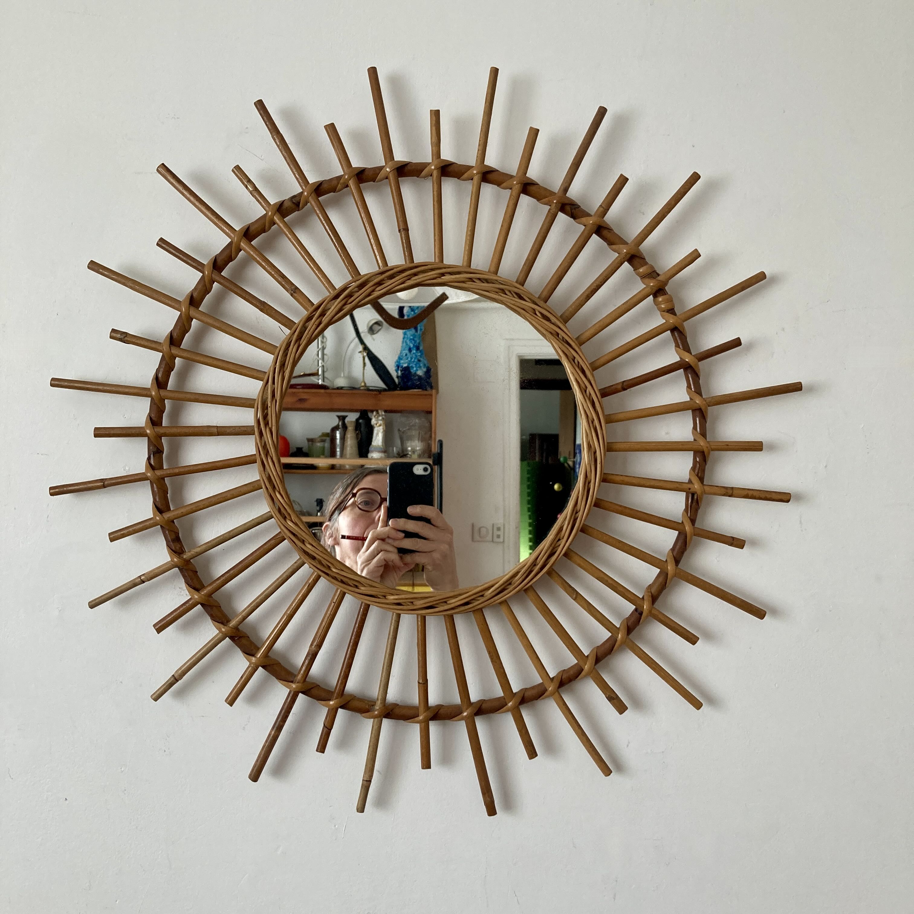 Miroir soleil en rotin