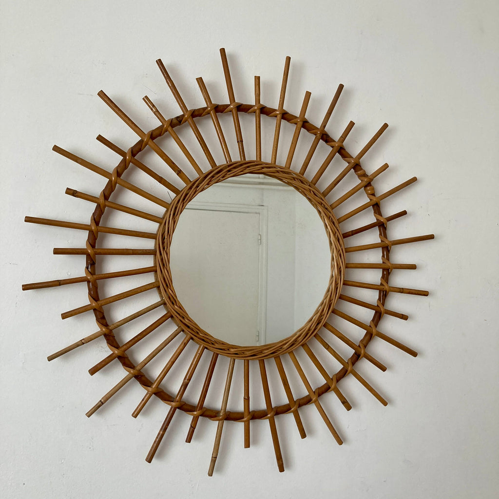 Miroir soleil en rotin
