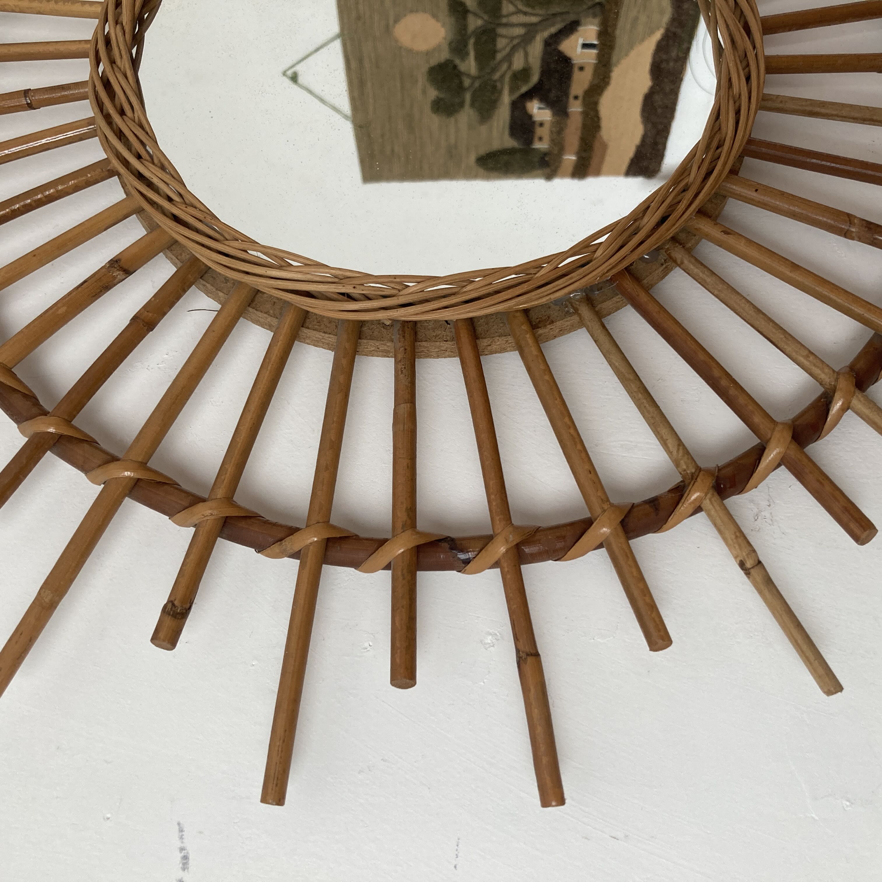 Miroir soleil en rotin