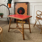 Table basse Formica rouge et osier tressé