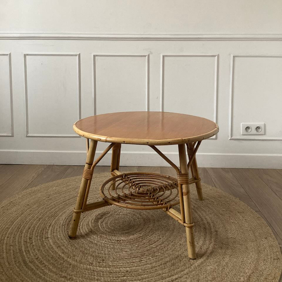 Table basse ronde en rotin