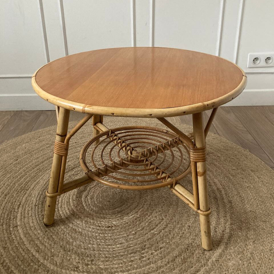 Table basse ronde en rotin