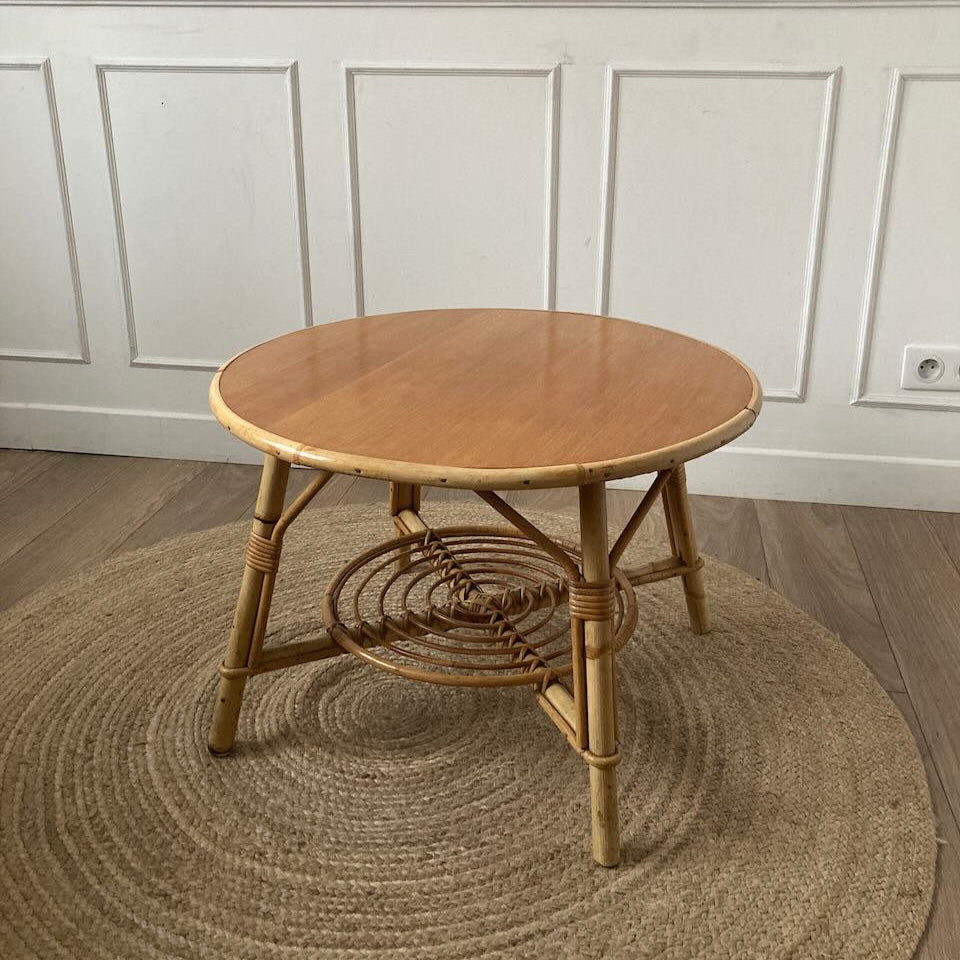 Table basse ronde en rotin