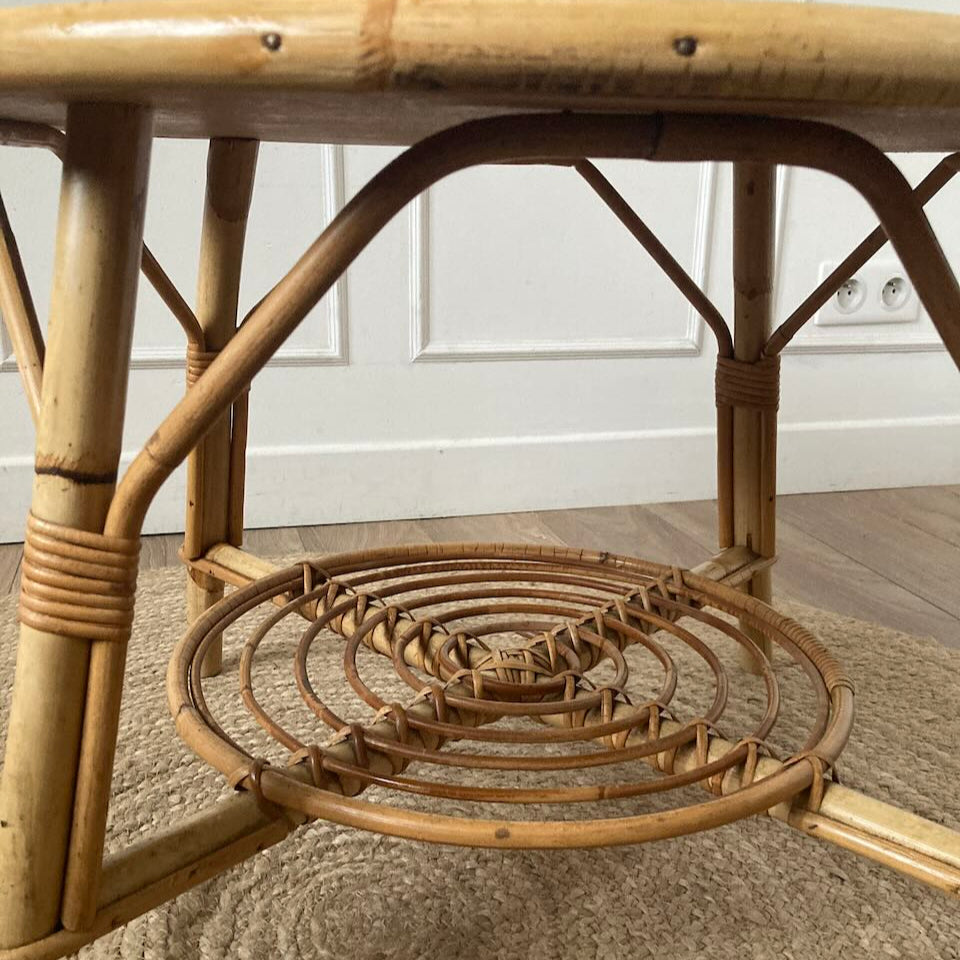 Table basse ronde en rotin