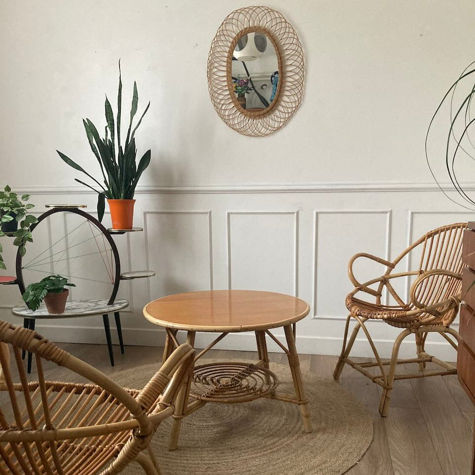 Table basse ronde en rotin