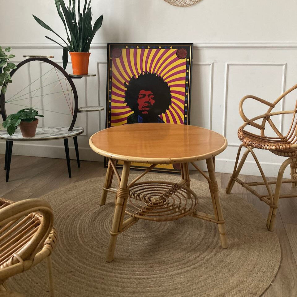 Table basse ronde en rotin