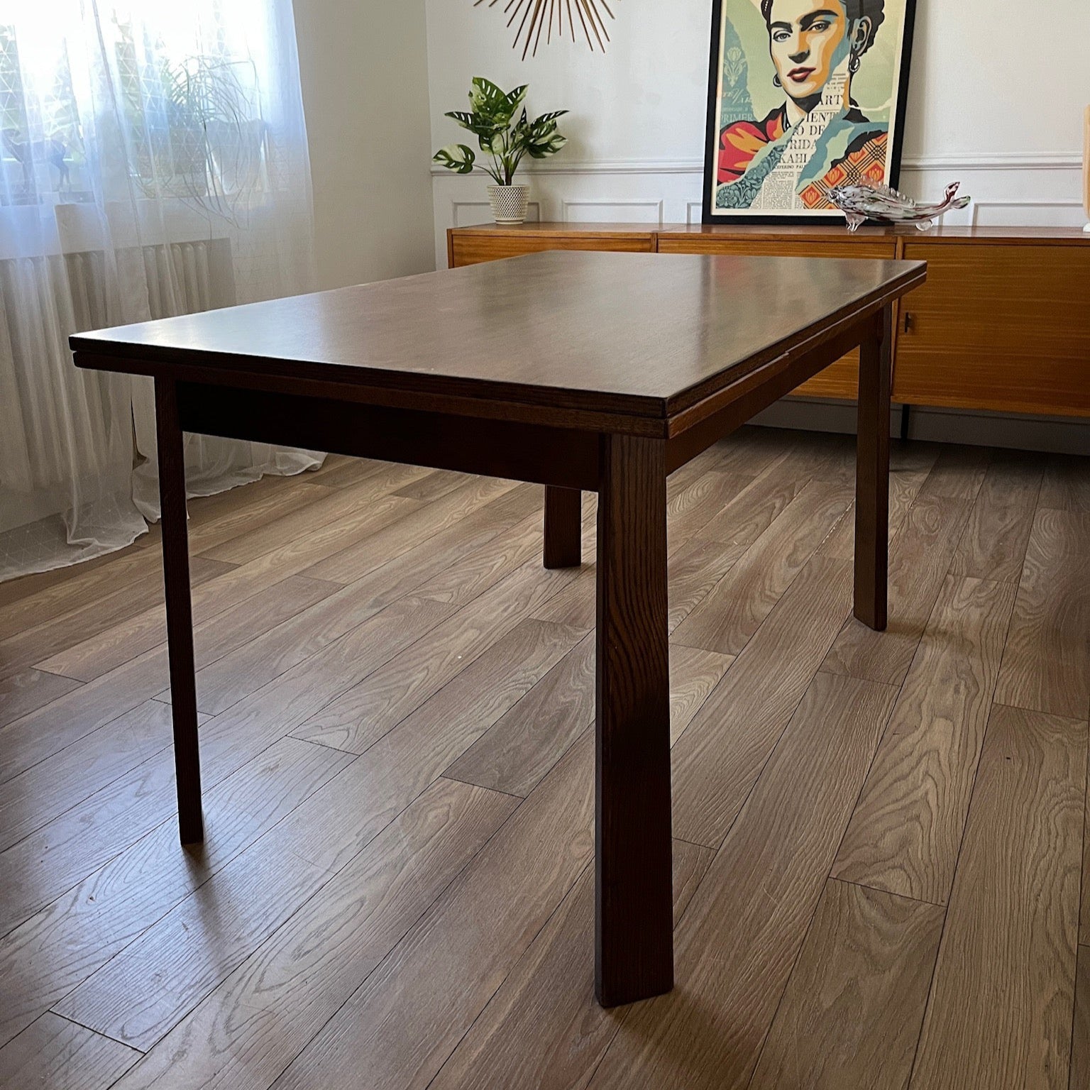 Table de salle à manger en chêne années 80