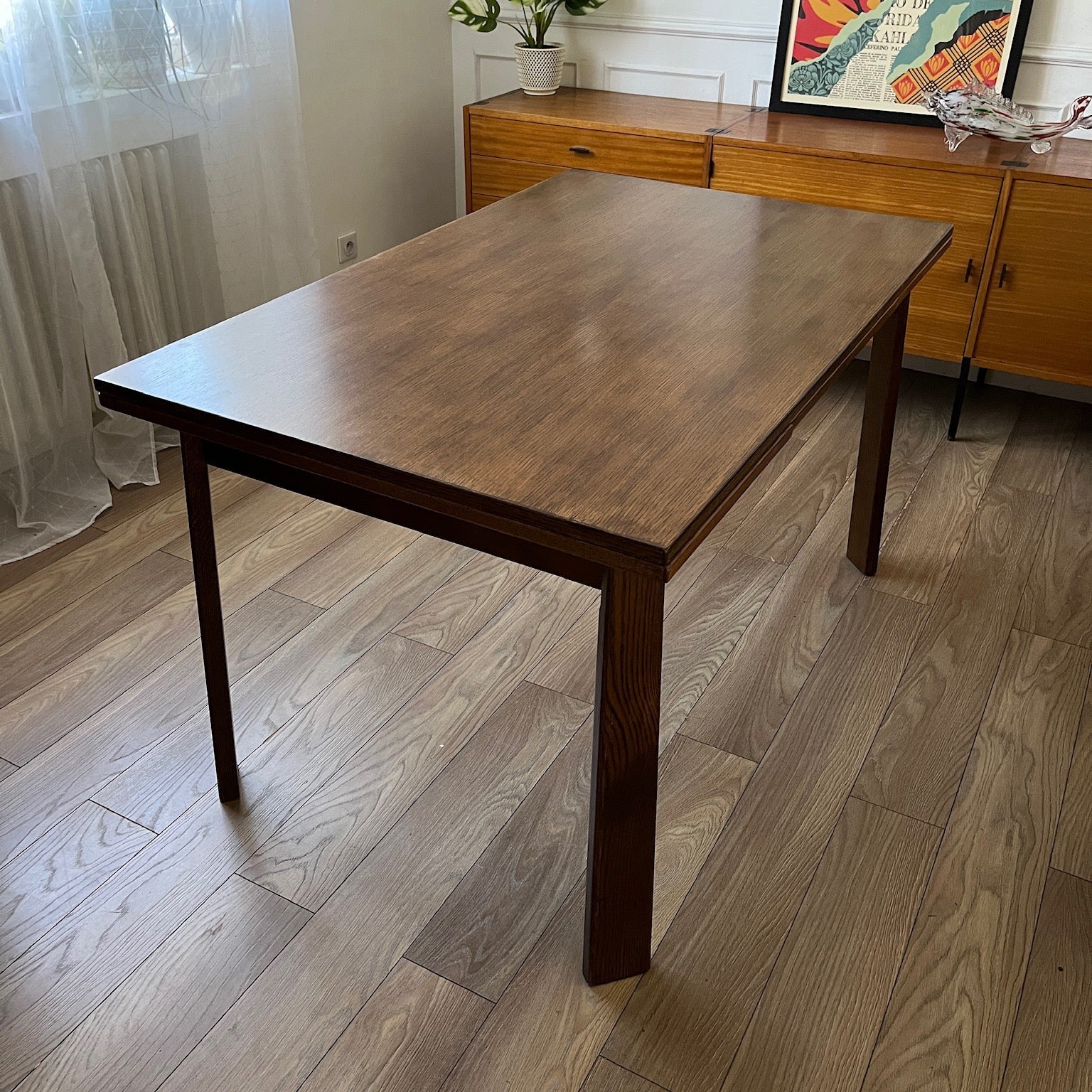 Table de salle à manger en chêne années 80