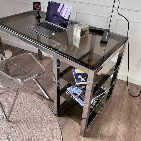 Bureau chrome et verre