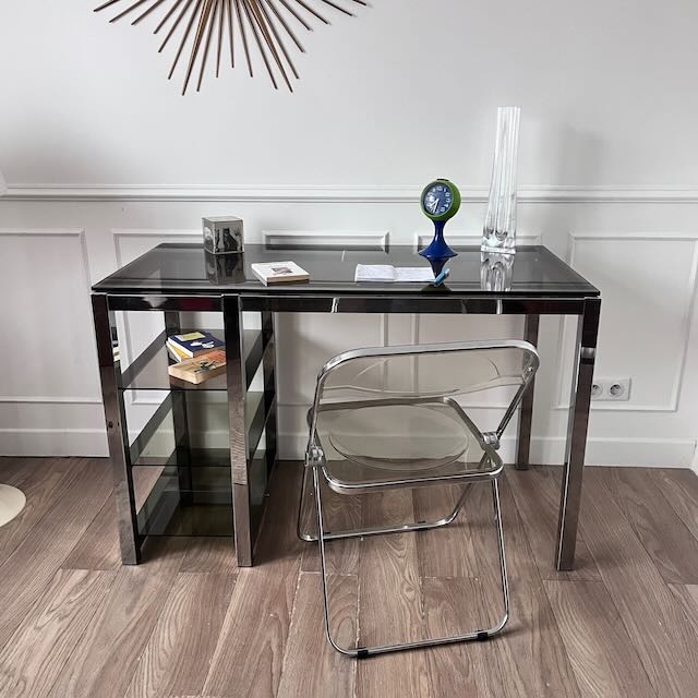 Bureau chrome et verre