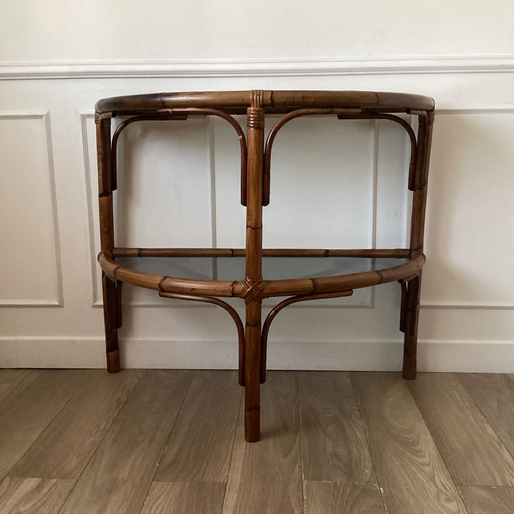 Grande console en rotin et verre fumé