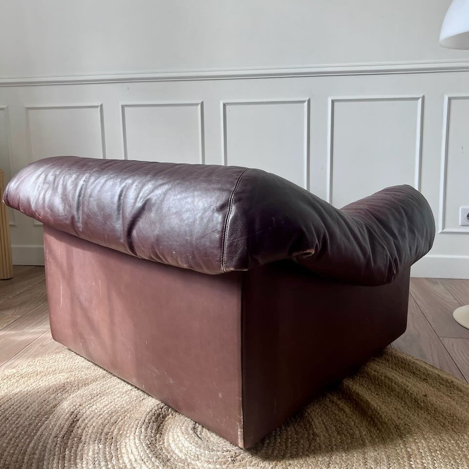 Fauteuil cuir marron années 70