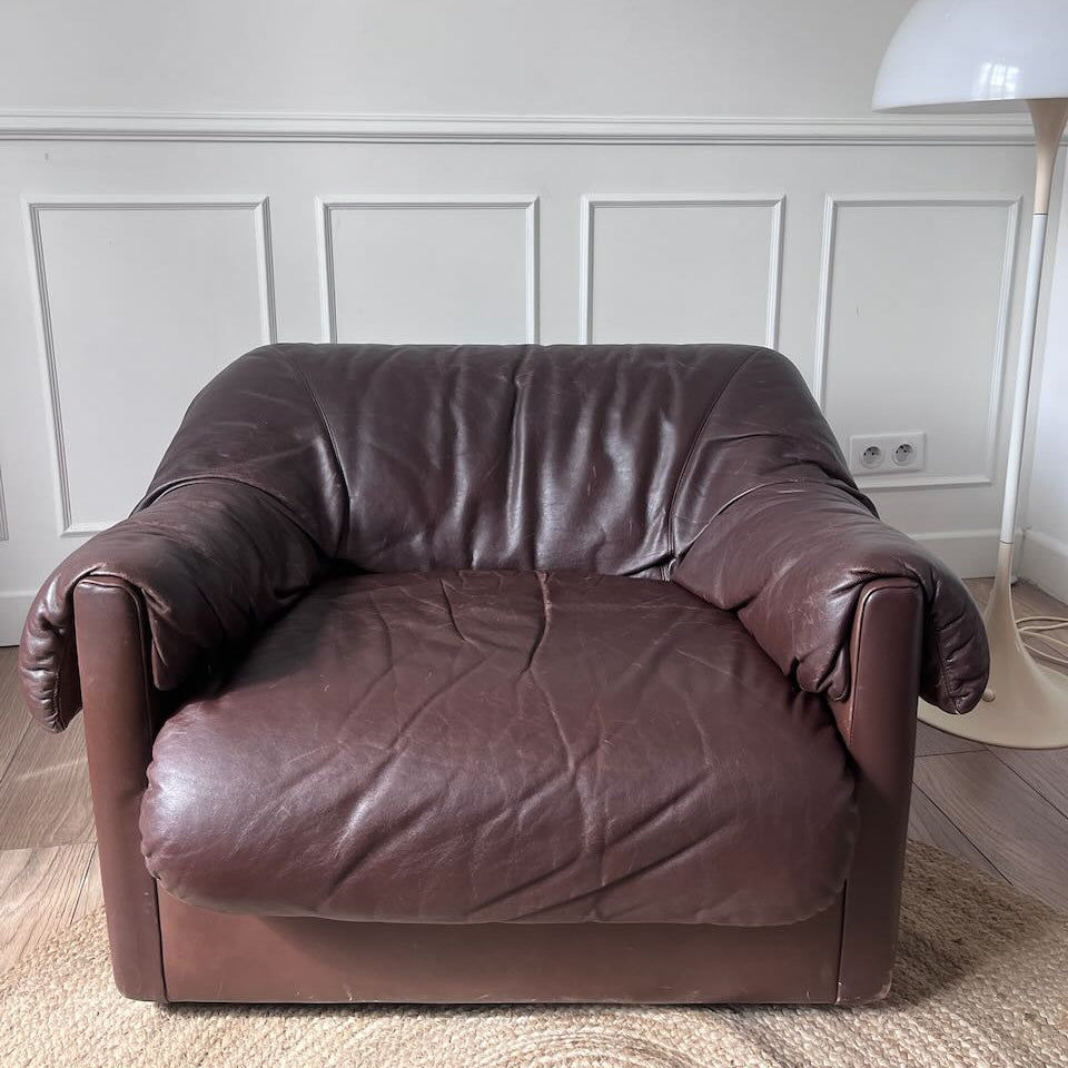 Fauteuil cuir marron années 70