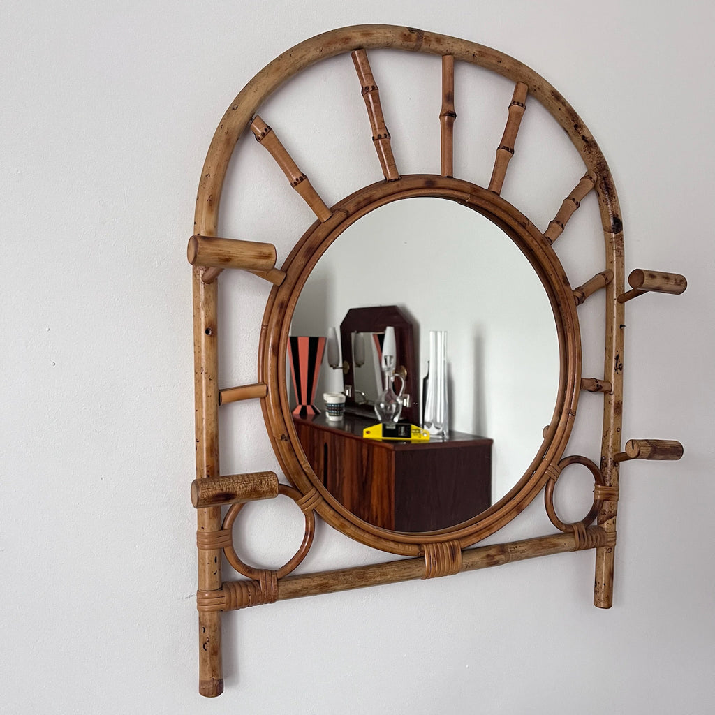 Miroir porte-manteau en bambou années 60
