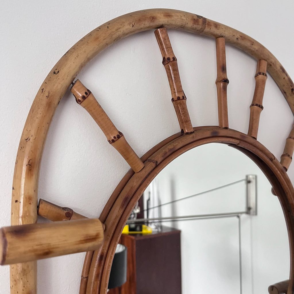 Miroir porte-manteau en bambou années 60