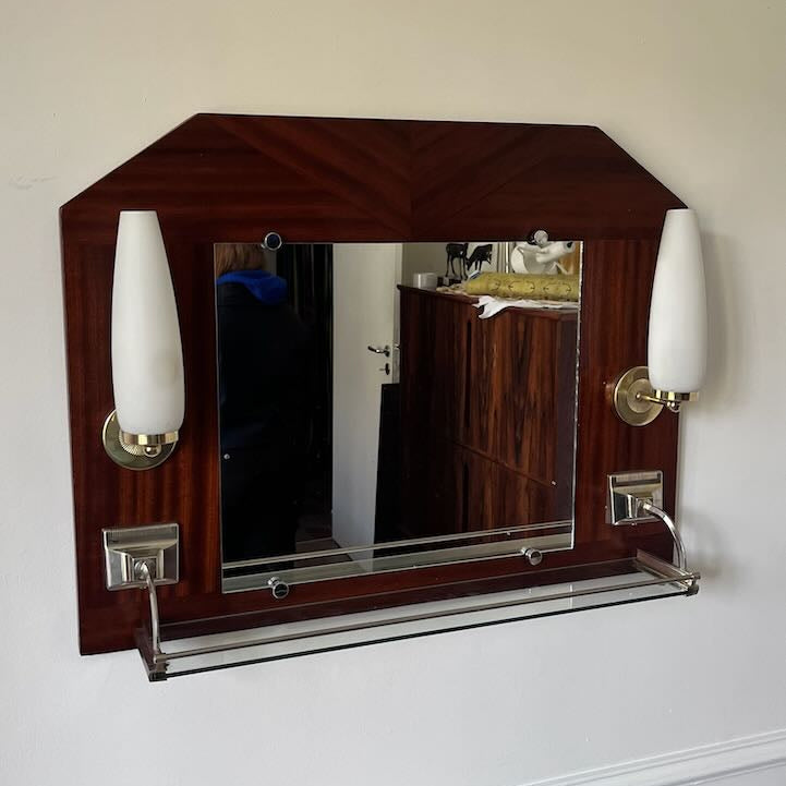 Miroir appliques en teck et opalines