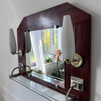 Miroir appliques en teck et opalines