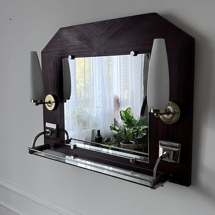 Miroir appliques en teck et opalines